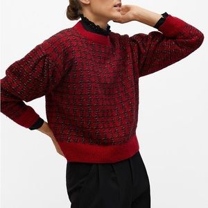 Mango Red and Black Crew Neck Sweater